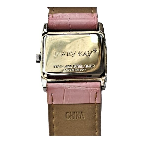 Mary Kay Womens Watch Silver Tone Rhinestone Wide Leather Pink Band Analog READ - Picture 2 of 9